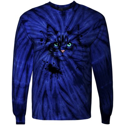 Ornate Cat With Turquoise Eyes And Paint Splash Gift Tie-Dye Long Sleeve Shirt