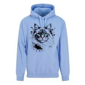 Ornate Cat With Turquoise Eyes And Paint Splash Gift Unisex Surf Hoodie