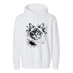 Ornate Cat With Turquoise Eyes And Paint Splash Gift Garment-Dyed Fleece Hoodie