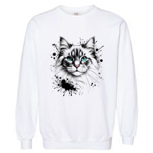 Ornate Cat With Turquoise Eyes And Paint Splash Gift Garment-Dyed Sweatshirt