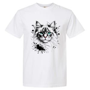 Ornate Cat With Turquoise Eyes And Paint Splash Gift Garment-Dyed Heavyweight T-Shirt