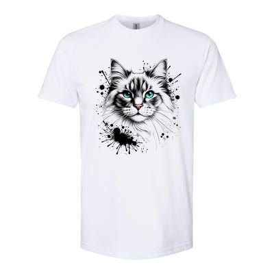 Ornate Cat With Turquoise Eyes And Paint Splash Gift Softstyle® CVC T-Shirt