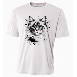 Ornate Cat With Turquoise Eyes And Paint Splash Gift Cooling Performance Crew T-Shirt