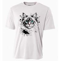 Ornate Cat With Turquoise Eyes And Paint Splash Gift Cooling Performance Crew T-Shirt