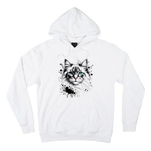 Ornate Cat With Turquoise Eyes And Paint Splash Gift Hoodie