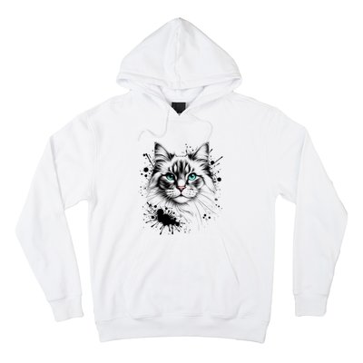 Ornate Cat With Turquoise Eyes And Paint Splash Gift Hoodie