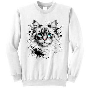 Ornate Cat With Turquoise Eyes And Paint Splash Gift Sweatshirt