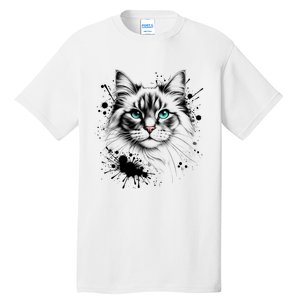 Ornate Cat With Turquoise Eyes And Paint Splash Gift Tall T-Shirt