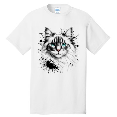 Ornate Cat With Turquoise Eyes And Paint Splash Gift Tall T-Shirt