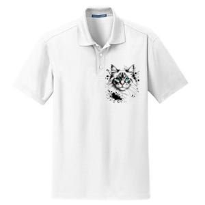 Ornate Cat With Turquoise Eyes And Paint Splash Gift Dry Zone Grid Polo