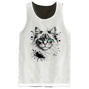 Ornate Cat With Turquoise Eyes And Paint Splash Gift Mesh Reversible Basketball Jersey Tank