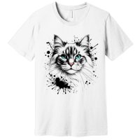 Ornate Cat With Turquoise Eyes And Paint Splash Gift Premium T-Shirt