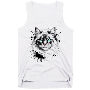 Ornate Cat With Turquoise Eyes And Paint Splash Gift Tank Top