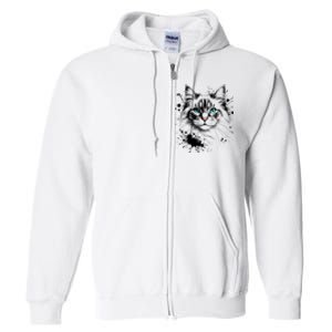 Ornate Cat With Turquoise Eyes And Paint Splash Gift Full Zip Hoodie