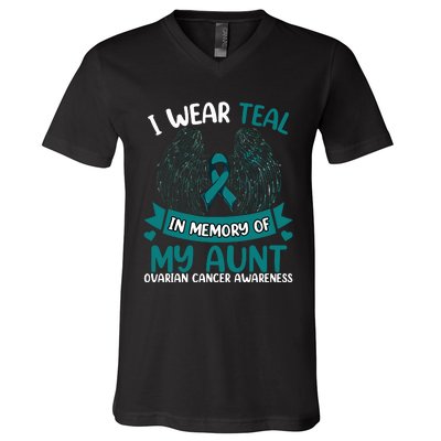 Ovarian Cancer Wings I Wear Teal In Memory Of My Aunt V-Neck T-Shirt