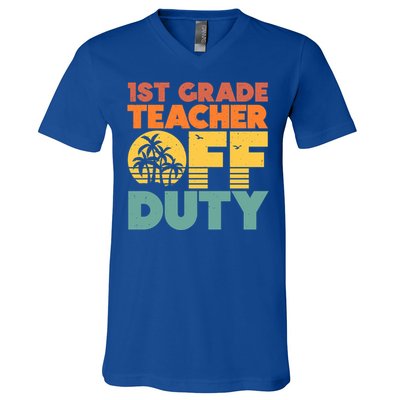 Off Duty 1St Grade Teacher Tropical Summer Vacation Break Gift V-Neck T-Shirt