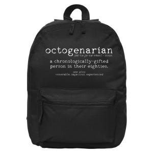 Octogenarian Definition 80 Years Old 80th Birthday Gift 16 in Basic Backpack