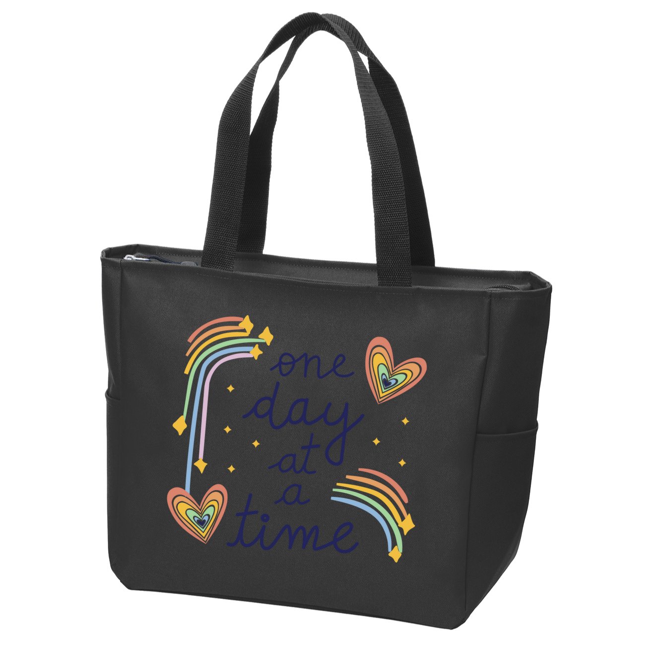 One Day At A Time Rainbow Zip Tote Bag