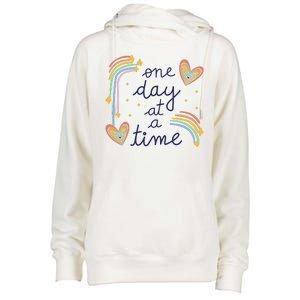 One Day At A Time Rainbow Womens Funnel Neck Pullover Hood