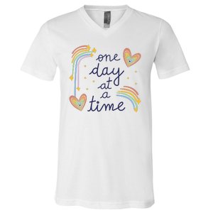 One Day At A Time Rainbow V-Neck T-Shirt