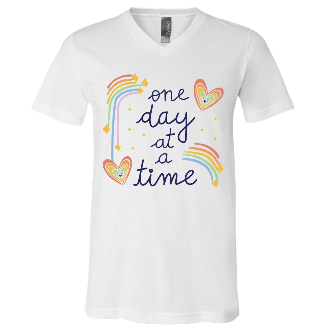 One Day At A Time Rainbow V-Neck T-Shirt