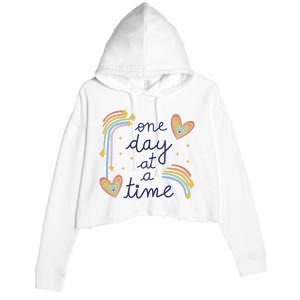 One Day At A Time Rainbow Crop Fleece Hoodie