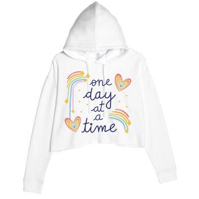 One Day At A Time Rainbow Crop Fleece Hoodie