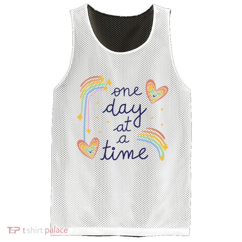 One Day At A Time Rainbow Mesh Reversible Basketball Jersey Tank
