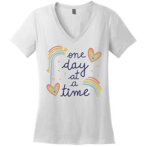 One Day At A Time Rainbow Women's V-Neck T-Shirt