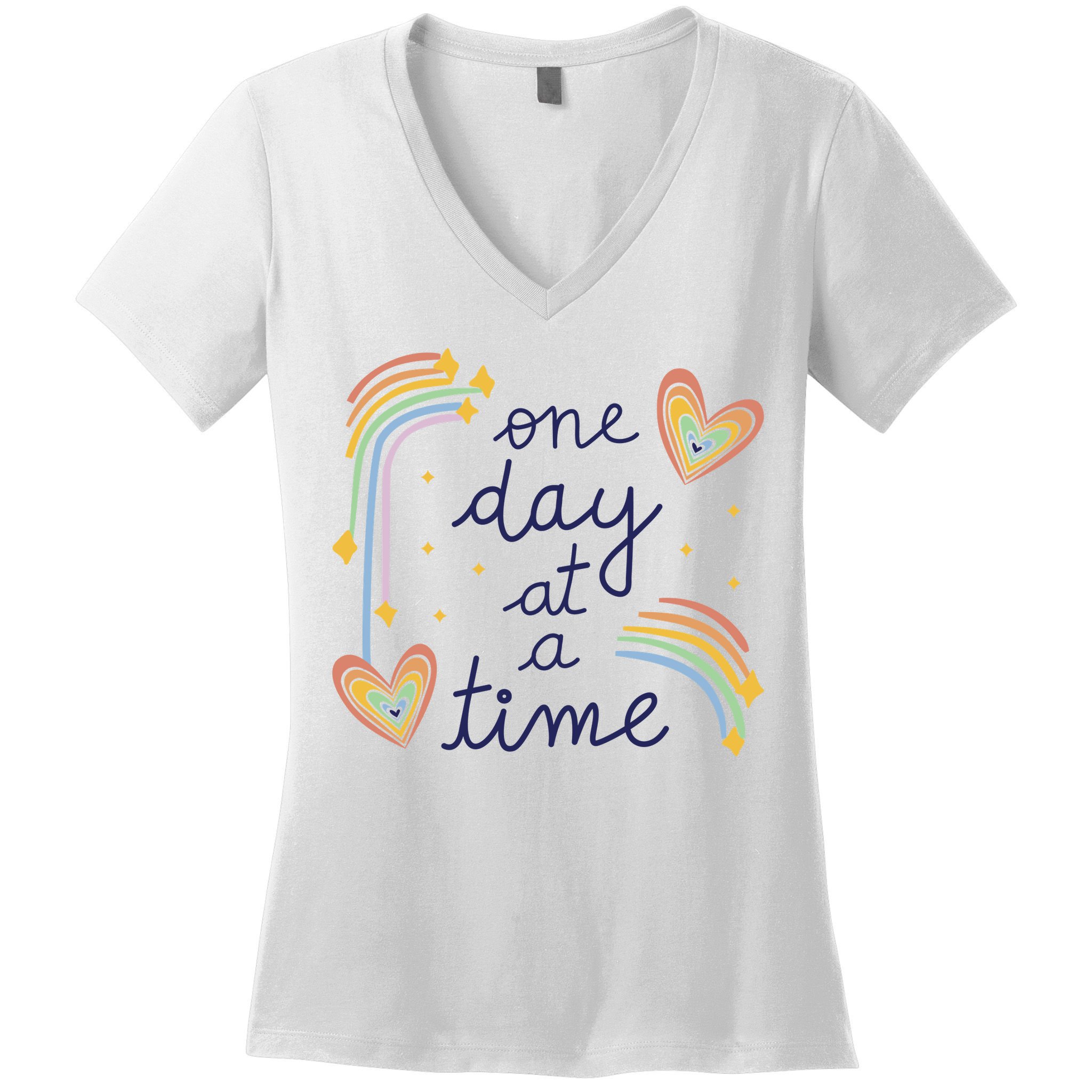 One Day At A Time Rainbow Women's V-Neck T-Shirt