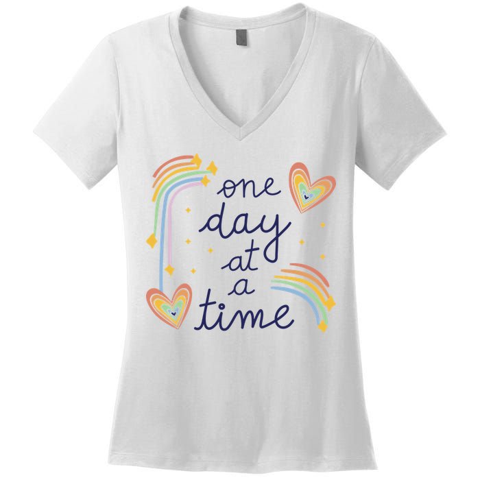 One Day At A Time Rainbow Women's V-Neck T-Shirt
