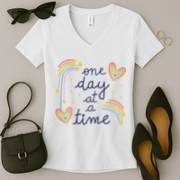 One Day At A Time Rainbow Women's V-Neck T-Shirt