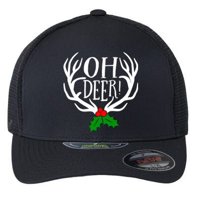 Oh Deer Antlers And Mistletoe Christmas Holiday Gift Flexfit Unipanel Trucker Cap