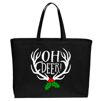 Oh Deer Antlers And Mistletoe Christmas Holiday Gift Cotton Canvas Jumbo Tote