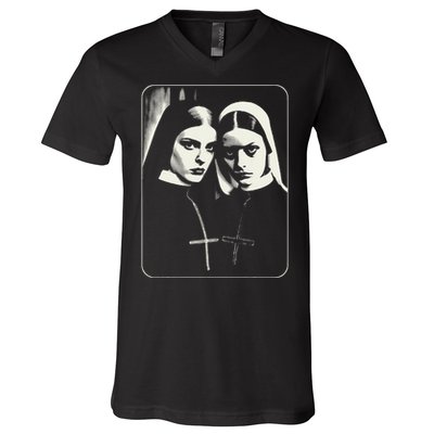 Occult Dark Art Unholy Nun Gothic V-Neck T-Shirt