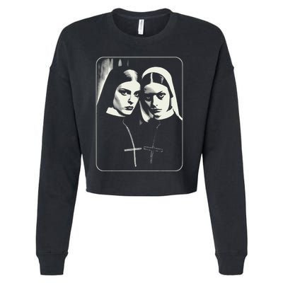 Occult Dark Art Unholy Nun Gothic Cropped Pullover Crew