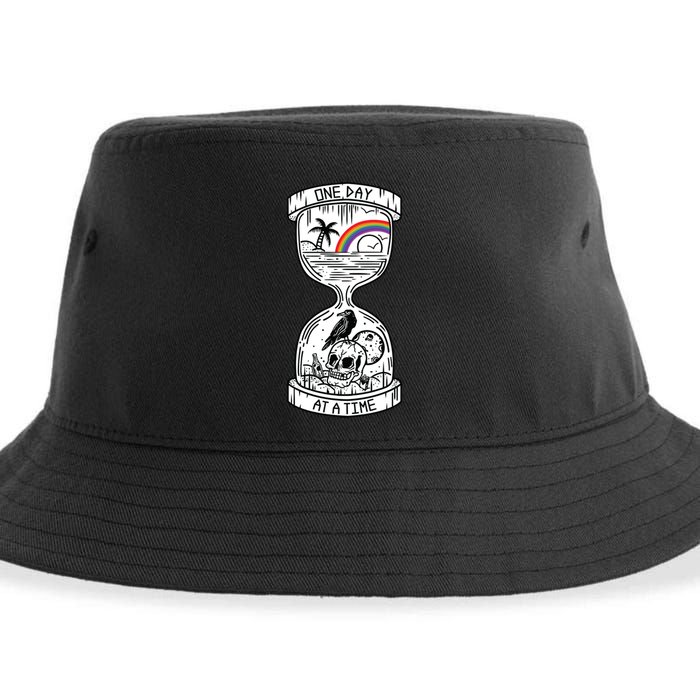 One Day At A Time Aa Na Recovery Sober Alcoholics Anonymous Meaningful Gift Sustainable Bucket Hat