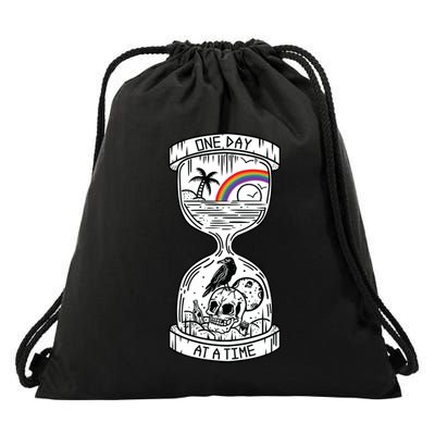 One Day At A Time Aa Na Recovery Sober Alcoholics Anonymous Meaningful Gift Drawstring Bag