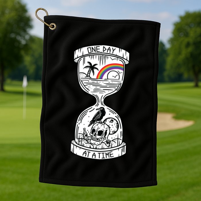 One Day At A Time Aa Na Recovery Sober Alcoholics Anonymous Meaningful Gift Golf Towel