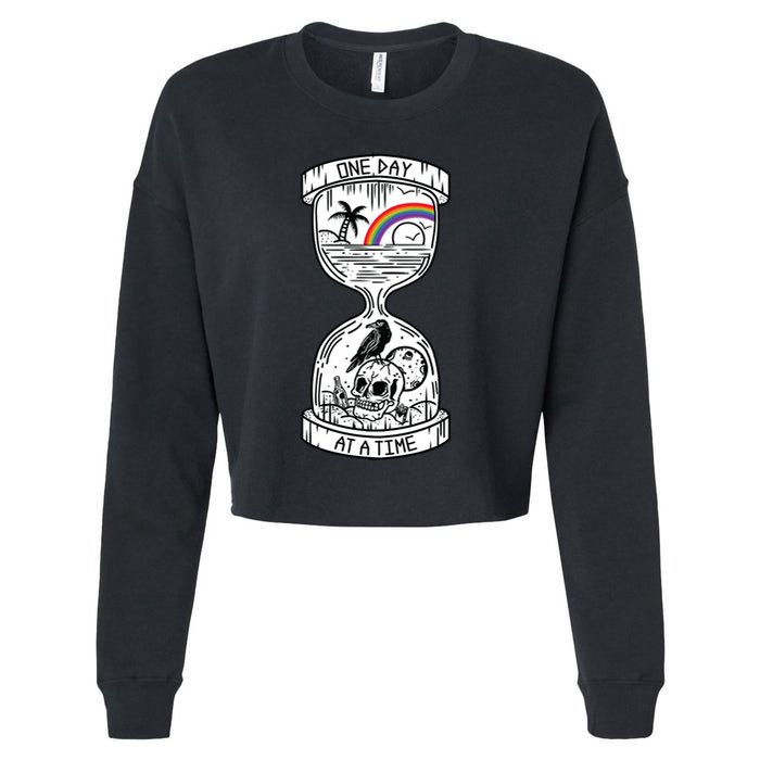 One Day At A Time Aa Na Recovery Sober Alcoholics Anonymous Meaningful Gift Cropped Pullover Crew