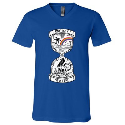 One Day At A Time Aa Na Recovery Sober Alcoholics Anonymous Meaningful Gift V-Neck T-Shirt