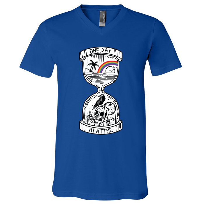 One Day At A Time Aa Na Recovery Sober Alcoholics Anonymous Meaningful Gift V-Neck T-Shirt