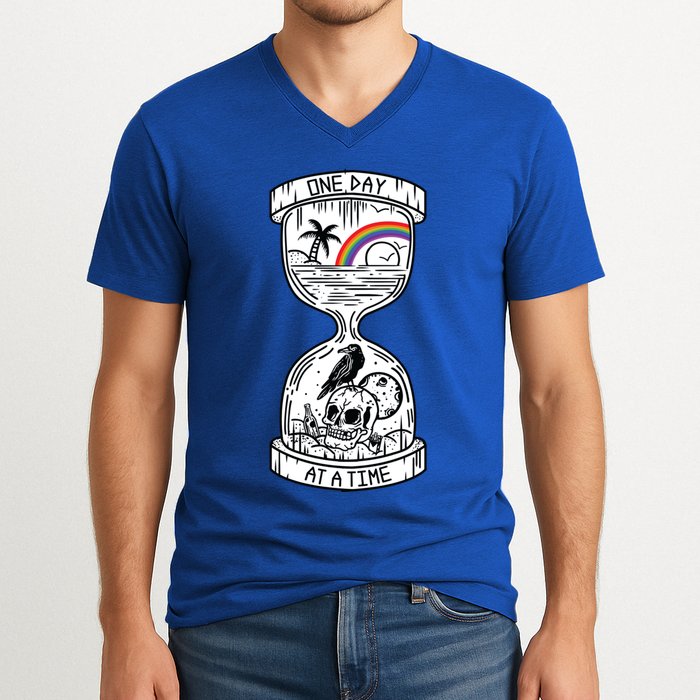 One Day At A Time Aa Na Recovery Sober Alcoholics Anonymous Meaningful Gift V-Neck T-Shirt