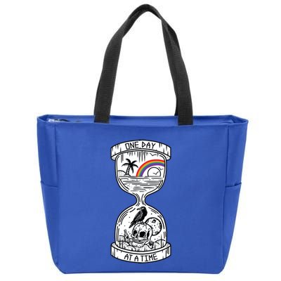 One Day At A Time Aa Na Recovery Sober Alcoholics Anonymous Meaningful Gift Zip Tote Bag