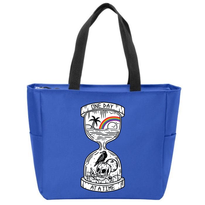 One Day At A Time Aa Na Recovery Sober Alcoholics Anonymous Meaningful Gift Zip Tote Bag