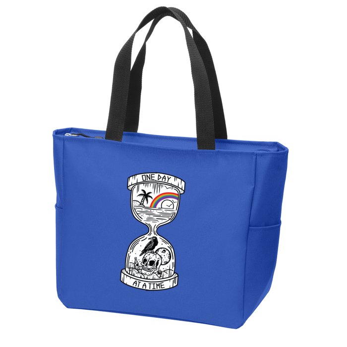 One Day At A Time Aa Na Recovery Sober Alcoholics Anonymous Meaningful Gift Zip Tote Bag
