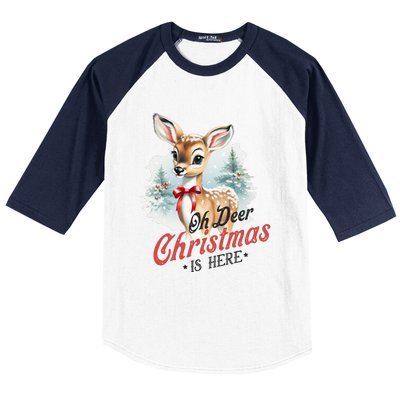 Oh Deer Christmas Is Here Baseball Sleeve Shirt