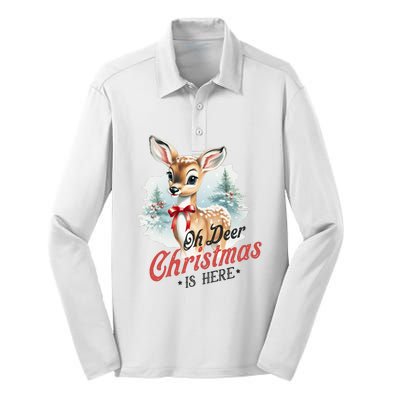 Oh Deer Christmas Is Here Silk Touch Performance Long Sleeve Polo