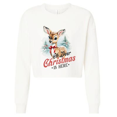 Oh Deer Christmas Is Here Cropped Pullover Crew