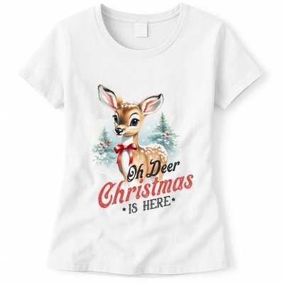 Oh Deer Christmas Is Here Womens T-Shirt